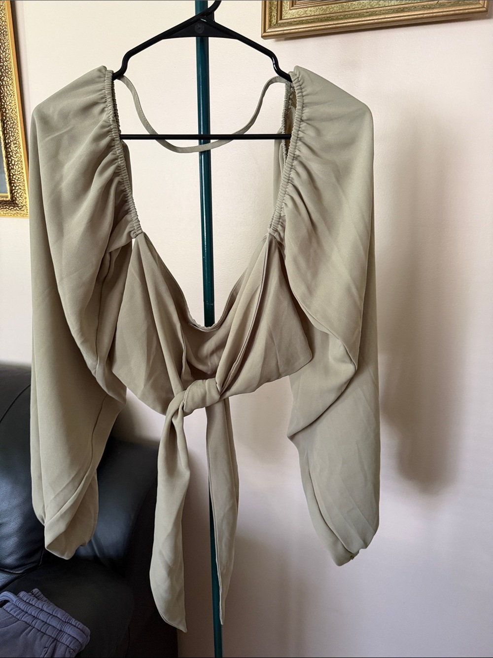 Women's Tie-Front Blouse in Light Sage